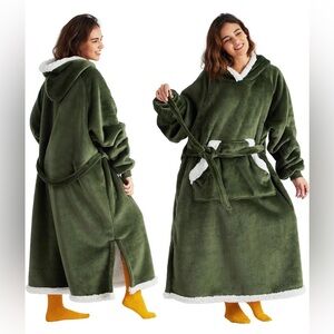 Bedsure Sherpa Blanket Hoodie for Adult, Standard, Olive Green